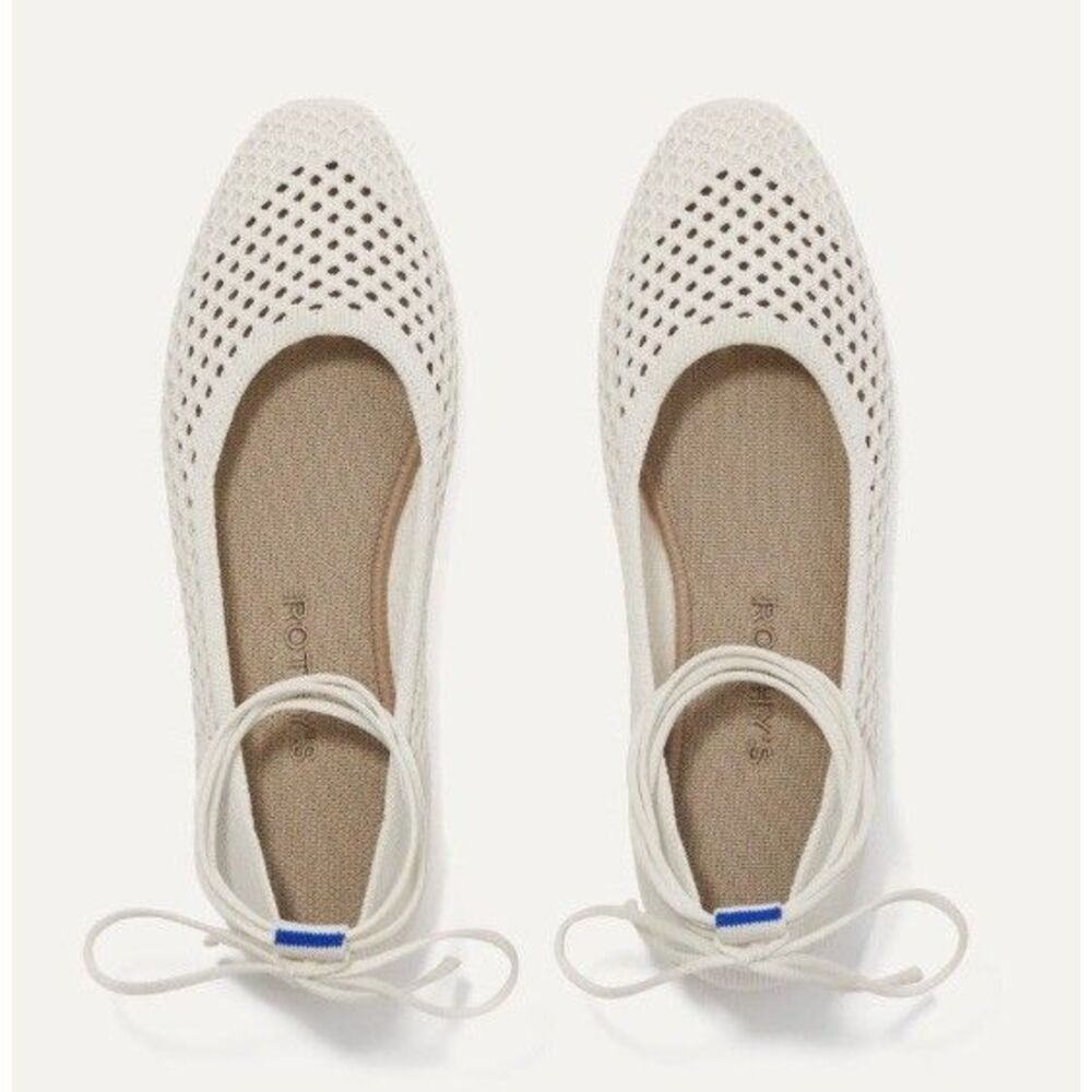 Rothy's Ballet Flats Women 10.5 Vanilla The Wrap Ankle Tie Sustainable Knit Shoe